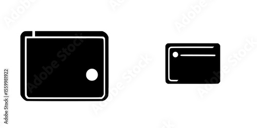 Silhouette pictograms of a wallet and a card, ideal for illustrations of financial transactions and personal items