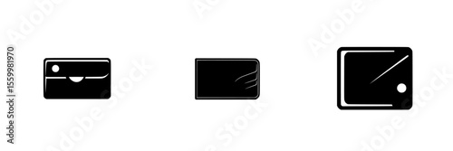 Silhouette pictogram icons of various wallet designs showcasing modern accessory styles for practical use