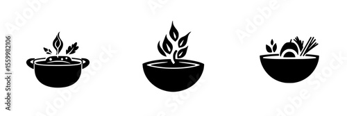 Silhouette pictograms depicting cooking, food preparation, and healthy meal concepts in a vector icon set