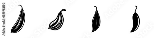 Silhouette pictogram set featuring various chili pepper shapes in isolated vector design for culinary and graphic applications