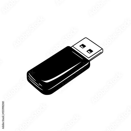 Silhouette pictogram of a USB flash drive showing storage device and computer connection technology in a simple design