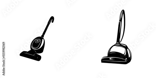 Silhouette pictogram collection featuring various vacuum cleaner designs and styles for cleaning tasks