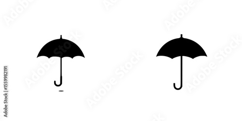 Collection of isolated vector icons depicting umbrella silhouettes in simple black design suitable for various graphic applications