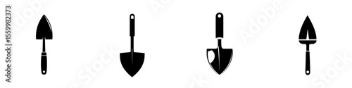 Variety of shovel silhouettes presented as vector pictograms for gardening and landscaping applications