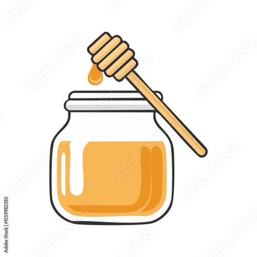 jar of honey and wooden spoon