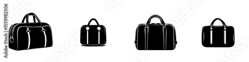 Set of four silhouette pictograms of travel bags designed for various occasions including travel and daily use