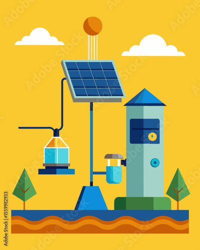 A solarpowered water purifier installed at a remote research station ensuring scientists and researchers have access to clean drinking water while working in isolated environments.. Vector