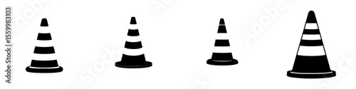 Silhouette pictograms of traffic cones designed for signage and informational use in urban settings