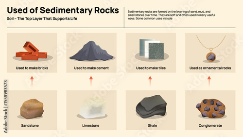Uses of Sedimentary Rocks Infographic - Applications and Examples in Daily Life