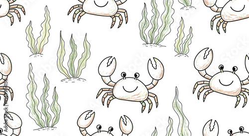 A Fun Aquatic Adventure Awaits Cute Crabs and Seaweed Underwater Cartoon Design