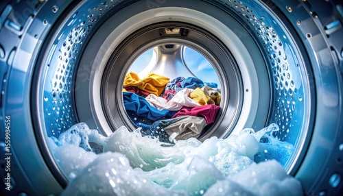 Washing Machine Drum With Laundry And Water