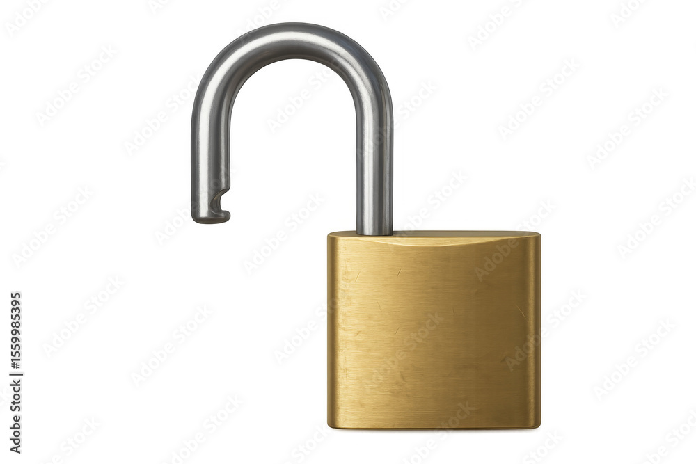 Open padlock on transparent background symbolizing security Open padlock on transparent background symbolizing security
