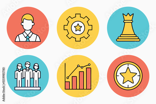 Leadership Line Icons Business Leader Success Strategy