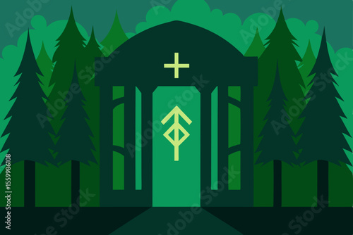 Nordic Rune Monastery Gates with Ancient Design