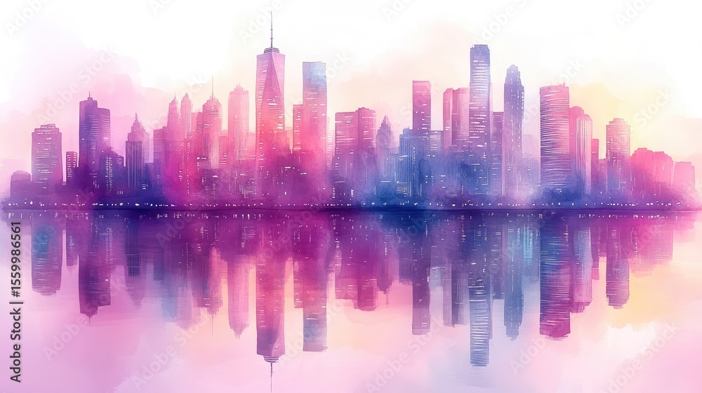 Fototapeta premium Cityscape reflected, pastel colors