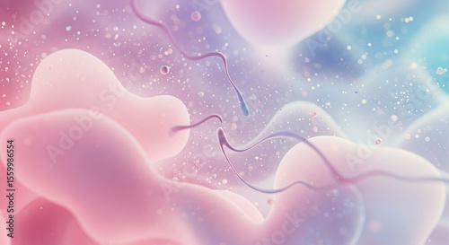 Abstract Organic Forms Floating in Light Pink and Blue Gradient