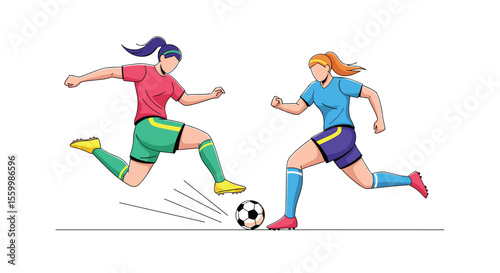 Two Female Soccer Players Engaged in Intense Game on the Field