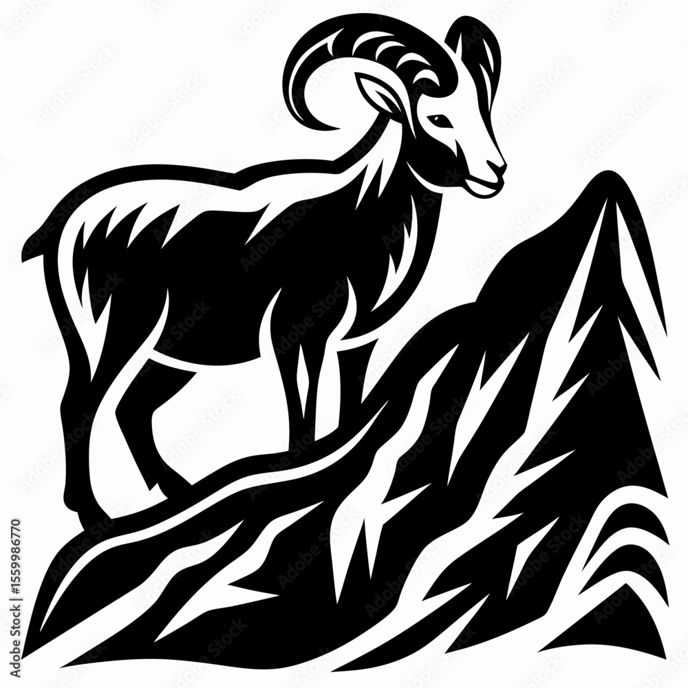 Fototapeta premium Majestic Mountain Goat Cliffside Illustration