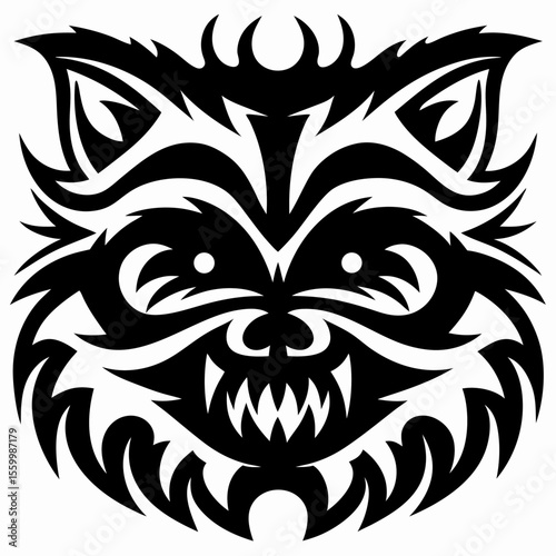 Tribal Raccoon Head Illustration