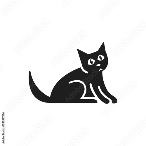 Silly Black Cat Sitting Vector Illustration Design