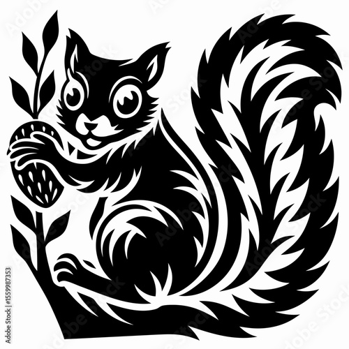 Wallpaper Mural Curious Squirrel with Acorn Black and White Illustration Torontodigital.ca