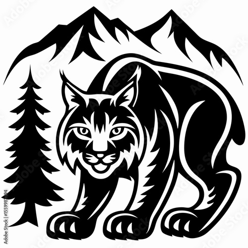 Sleek Lynx in Mountain Habitat Illustration