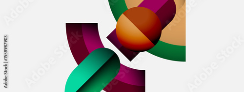 Abstract shapes overlap, creating vibrant color blends. Composition feels modern, dynamic, visually interesting. Smooth gradients dominate design.
