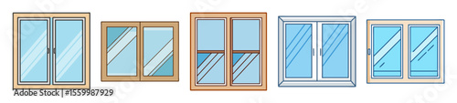 Illustration of different styles and types of home windows with various frames