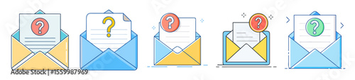 Illustrations of Mail Envelopes with Question Mark Icons Representing Support or Issues