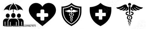 Health and Medical Insurance Icon Set  Black Silhouettes
