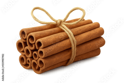 Cinnamon sticks tied with twine on transparent background photo