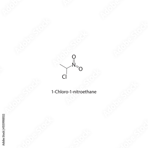 1-Chloro-1-nitroethane skeletal structure. Halogenated nitroalkane compound schematic illustration. Simple diagram, chemical formula.