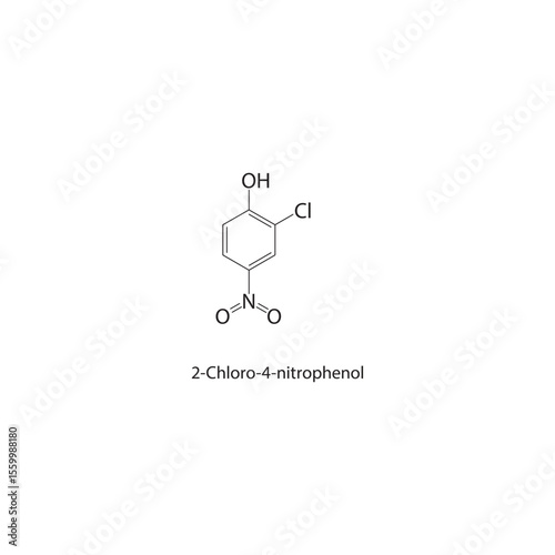 2-Chloro-4-nitrophenol skeletal structure. Halogenated nitrophenol compound schematic illustration. Simple diagram, chemical formula.