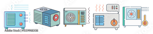 Various Illustrated Air Conditioners and HVAC Units for Home Climate Control