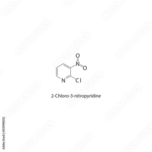 2-Chloro-3-nitropyridine skeletal structure. Halogenated nitropyridine compound schematic illustration. Simple diagram, chemical formula.