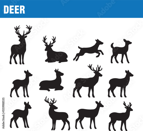 Deer Silhouette Icons Wildlife Vector Pack