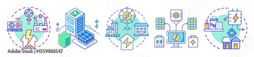 Illustration showing different ways electricity is generated and distributed to consumers