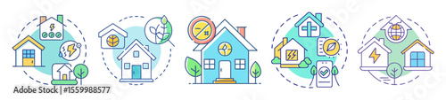 Conceptual illustration of different energy efficient home improvement and conservation methods