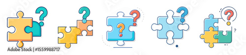 Colorful puzzle pieces with question marks, representing problem solving and uncertainties