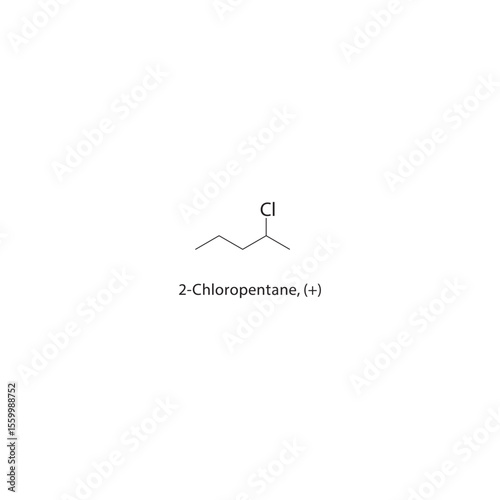 2-Chloropentane, (+) skeletal structure. Haloalkane compound schematic illustration. Simple diagram, chemical formula.