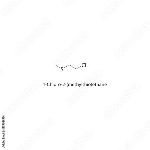 1-Chloro-2-(methylthio)ethane skeletal structure. Halogenated thioether compound schematic illustration. Simple diagram, chemical formula.