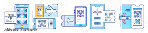 Digital boarding pass and airplane ticket concepts presented as vector illustrations