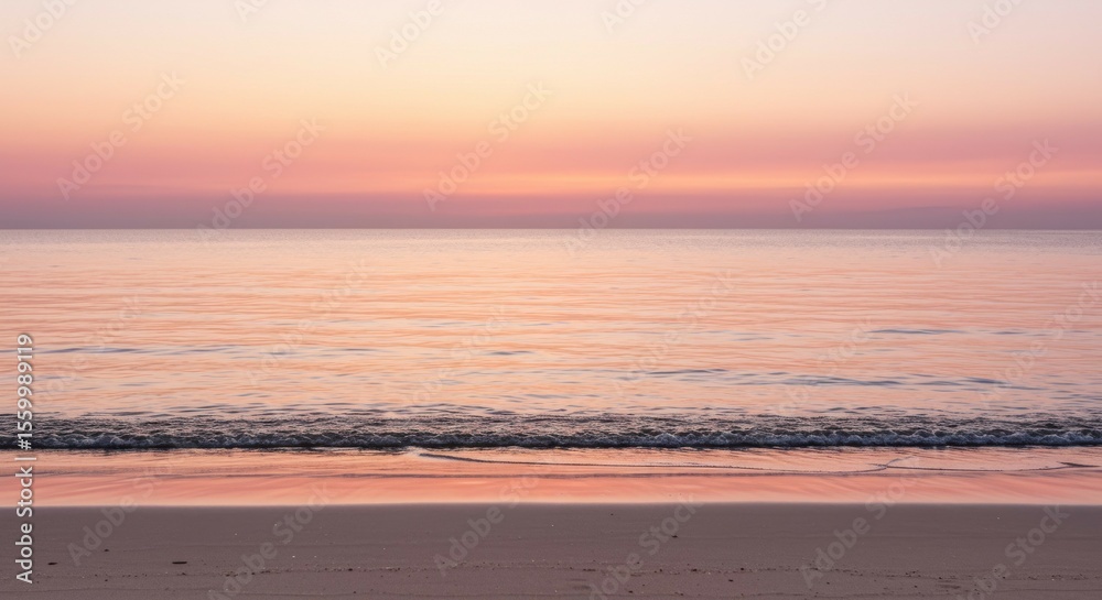 Fototapeta premium Gentle Beach Wave at Sunset with Pastel Sky and Calm Water