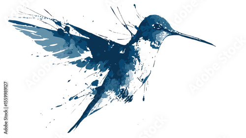 Abstract blue hummingbird taking flight with its wings spread wide