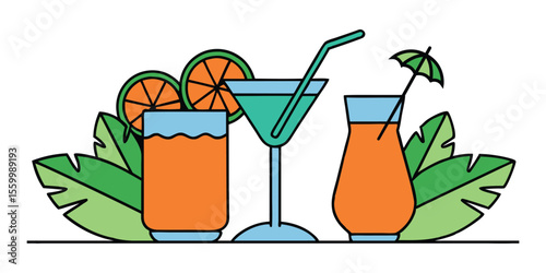 Colorful Tropical Juice Drinks Illustration