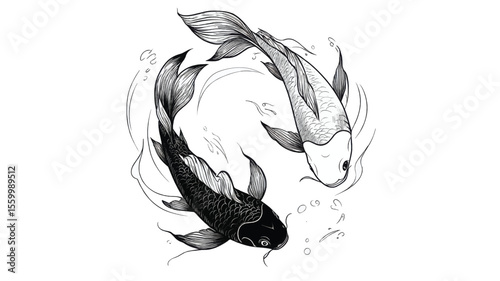 Two koi fish swimming in a circle creating a yin and yang symbol