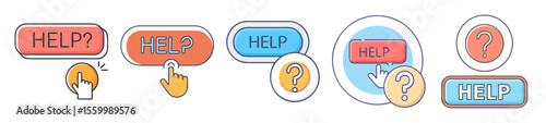 Different styles of online help and support button with finger pressing