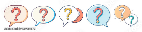Collection of Cartoon Question Mark Speech Bubbles in Various Colors and Styles