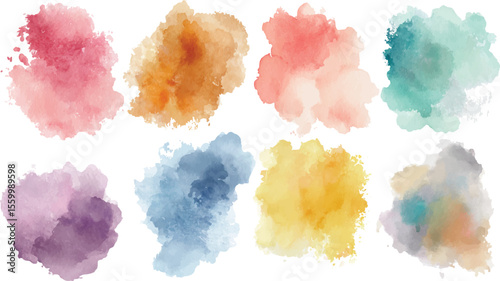 Set of color watercolor brush strokes., various colors watercolor brush shapes collection on white background