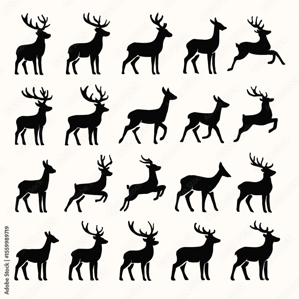 Obraz premium Deer Silhouette Vector – Wild Animal Outline Isolated on White Background